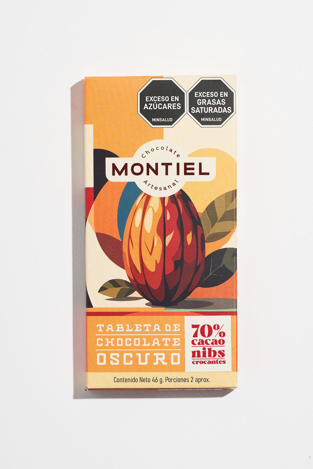 Tableta oscura 70% cacao con nibs crocantes - Montiel Chocolate Artesanal Colombia